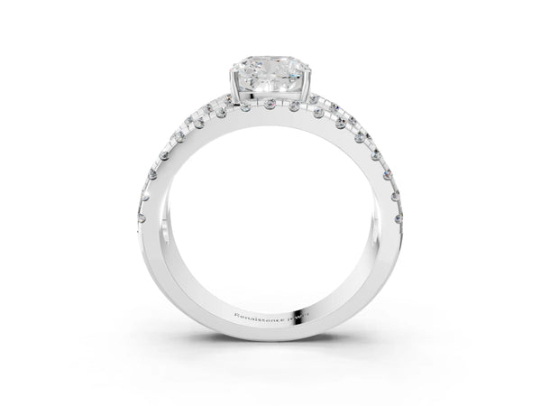 White gold Cushion Solitaire Split Shank Pave Diamond Ring