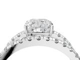 White gold Cushion Solitaire Split Shank Pave Diamond Ring_53