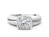 White gold Cushion Solitaire Tension Set Diamond Ring with Wide Band_20
