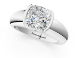 White gold Cushion Solitaire Tension Set Diamond Ring with Wide Band_21