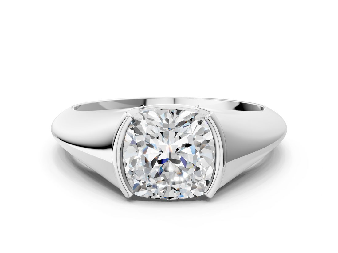 White gold Cushion Solitaire Tension Set Diamond Ring_20
