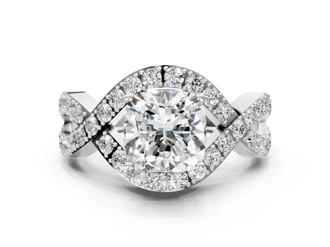 White gold Cushion Solitaire Twist Band Pavé Diamond Engagement Ring_50
