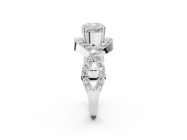 White gold Cushion Solitaire Twist Band Pavé Diamond Engagement Ring
