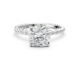 White gold Cushion Solitaire Twist Band Ring with Four-Prong Setting_12