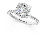 White gold Cushion Solitaire Twist Band Ring with Four-Prong Setting_13