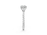 White gold Cushion Solitaire Twist Band Ring with Four-Prong Setting_93