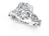 White gold Cushion Solitaire Twist Band with Leaf Prong Setting 1
