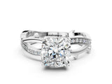 White gold Cushion Solitaire Twist Band with Pavé Accents and Four-Prong Setting_20