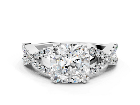 White gold Cushion Solitaire Twist Band with Pavé Setting and Four-Prong Setting_34