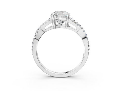 White gold Cushion Solitaire Twist Band with Pavé Setting and Four-Prong Setting_37