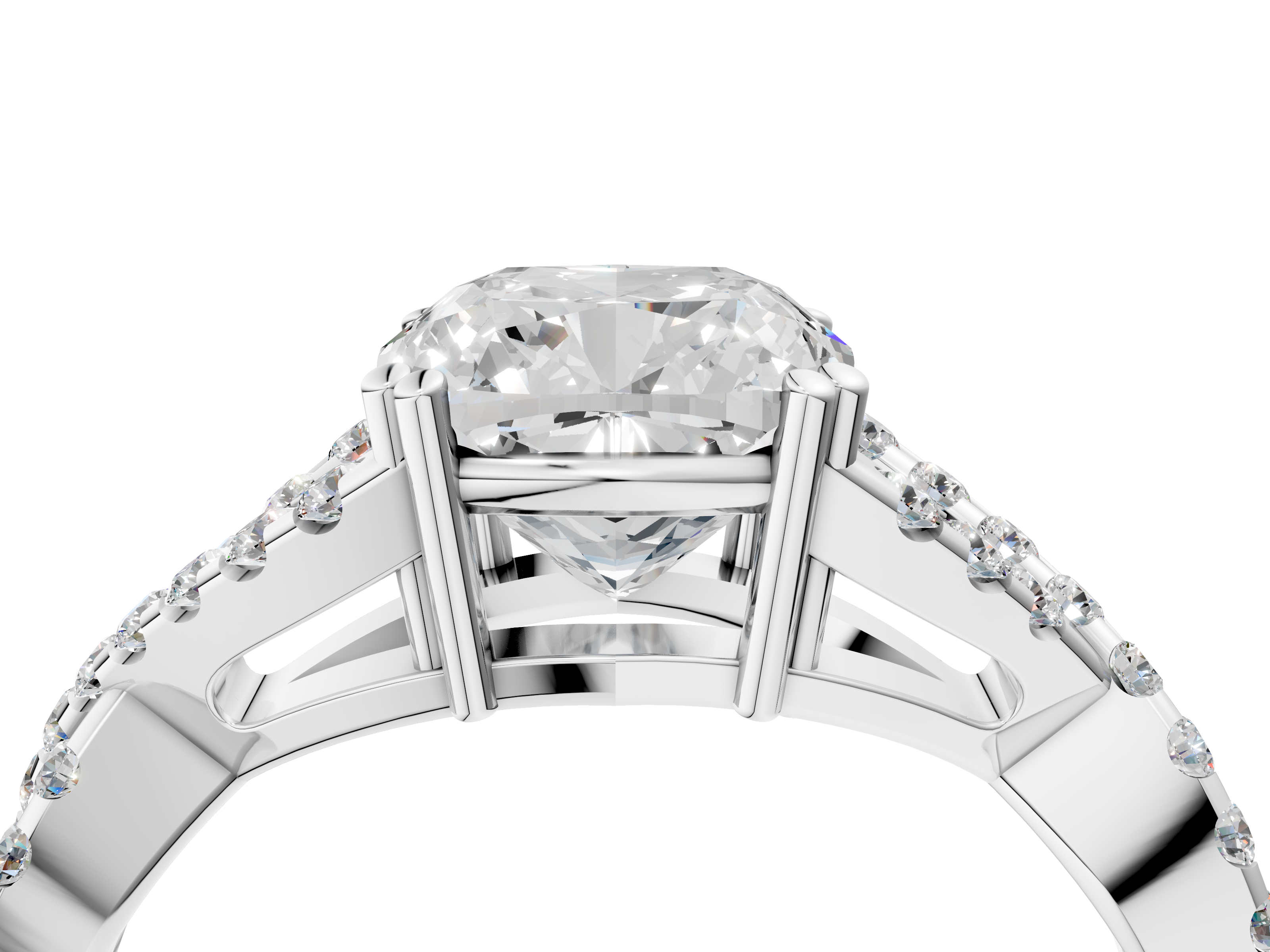 White gold Cushion Solitaire Twist Band with Pavé Setting and Four-Prong Setting_38