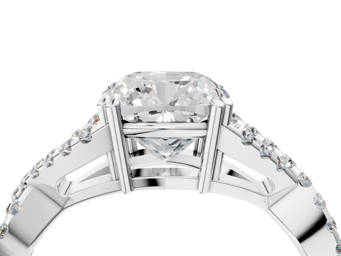 White gold Cushion Solitaire Twist Band with Pavé Setting and Four-Prong Setting_38