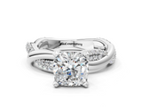 White gold Cushion Solitaire Twist Band with Pave Prong Setting_80