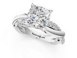 White gold Cushion Solitaire Twist Band with Pave Prong Setting_85