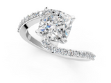 White gold Cushion Solitaire Twist Band with Pave Set Diamonds and Four-Prong Setting_180