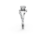 White gold Cushion Solitaire Twist Band with Pave Set Diamonds and Four-Prong Setting_181