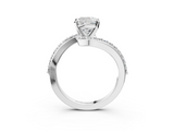 White gold Cushion Solitaire Twist Band with Pave Set Diamonds and Four-Prong Setting_181