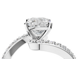 White gold Cushion Solitaire Twist Band with Pave Set Diamonds and Four-Prong Setting_183