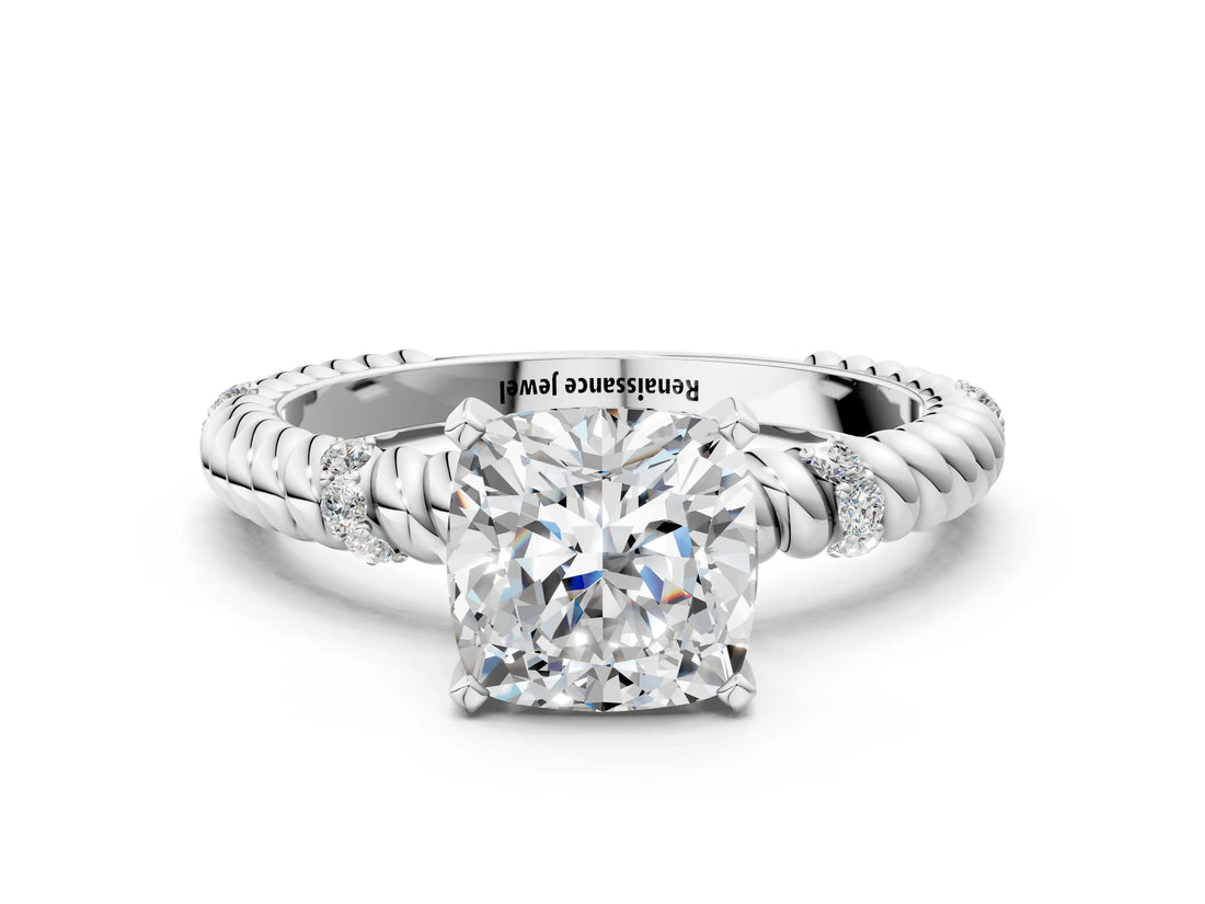 White gold Cushion Solitaire Twisted Band Prong Set Engagement Ring_73