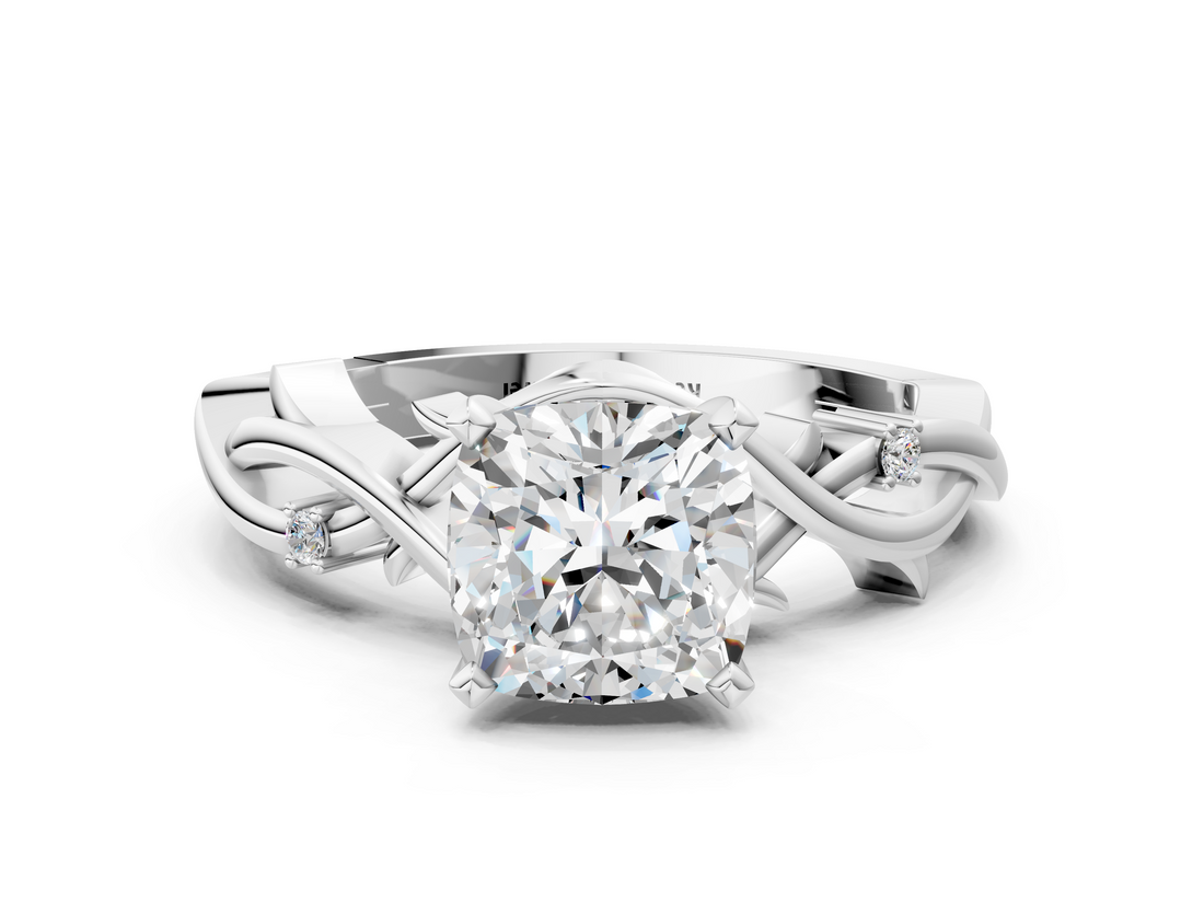 White gold Cushion Solitaire Twisted Band Prong Setting Ring_191