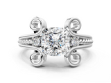 White gold Cushion Solitaire Twisted Band Scroll Prong Ring_3