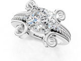White gold Cushion Solitaire Twisted Band Scroll Prong Ring_4