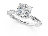 White gold Cushion Solitaire Twisted Band with Bead Prong Setting_335