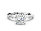 White gold Cushion Solitaire Twisted Band with Bead Prong Setting_339