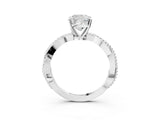 White gold Cushion Solitaire Twisted Band with Bead Prong Setting_342