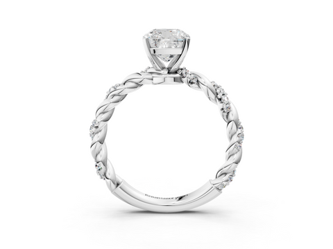 White gold Cushion Solitaire Twisted Band with Pavé Accents and Four-Prong Setting_55
