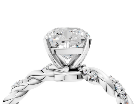 White gold Cushion Solitaire Twisted Band with Pavé Accents and Four-Prong Setting_56