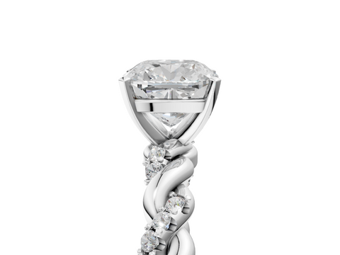 White gold Cushion Solitaire Twisted Band with Pavé Accents and Four-Prong Setting_57