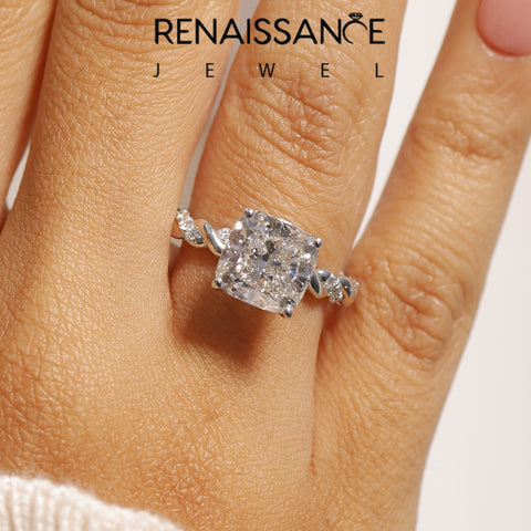 White gold Cushion Solitaire Twisted Band with Pavé Accents and Four-Prong Setting_69