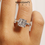 White gold Cushion Solitaire Twisted Band with Pavé Accents and Four-Prong Setting_75