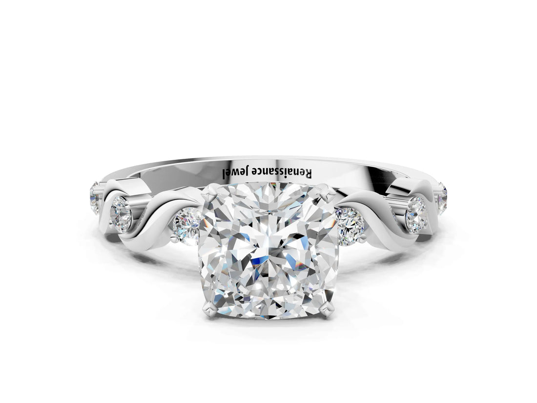 White gold Cushion Solitaire Twisted Band with Prong Setting