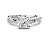 White gold Cushion Solitaire Twisted Pave Diamond Ring with Four-Prong Setting_12