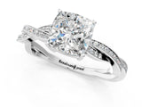 White gold Cushion Solitaire Twisted Pave Diamond Ring with Four-Prong Setting_25