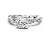 White gold Cushion Solitaire Twisted Pave Diamond Ring with Four-Prong Setting_92