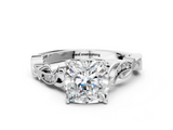 White gold Cushion Solitaire Vine Band with Milgrain Prong Setting_24