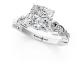 White gold Cushion Solitaire Vine Band with Milgrain Prong Setting_25