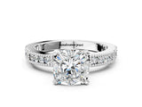 White gold Cushion Solitaire with Pavé Band and Four-Prong Setting_303