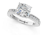 White gold Cushion Solitaire with Pavé Band and Four-Prong Setting_304