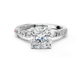 White gold Cushion Solitaire with Side Baguettes and Channel Set Band_77