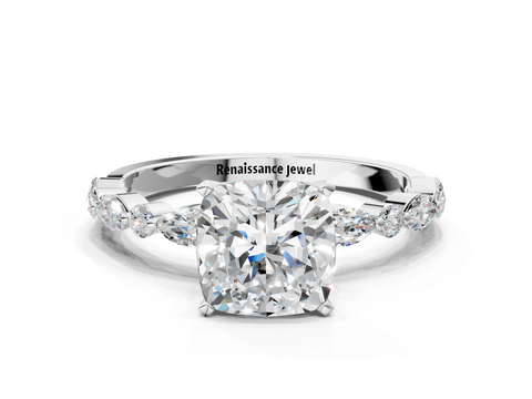 White gold Cushion Solitaire with Side Stones on a Pavé Band and Four-Prong Setting_53