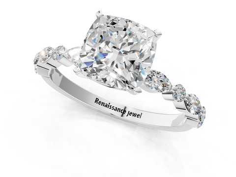White gold Cushion Solitaire with Side Stones on a Pavé Band and Four-Prong Setting_54
