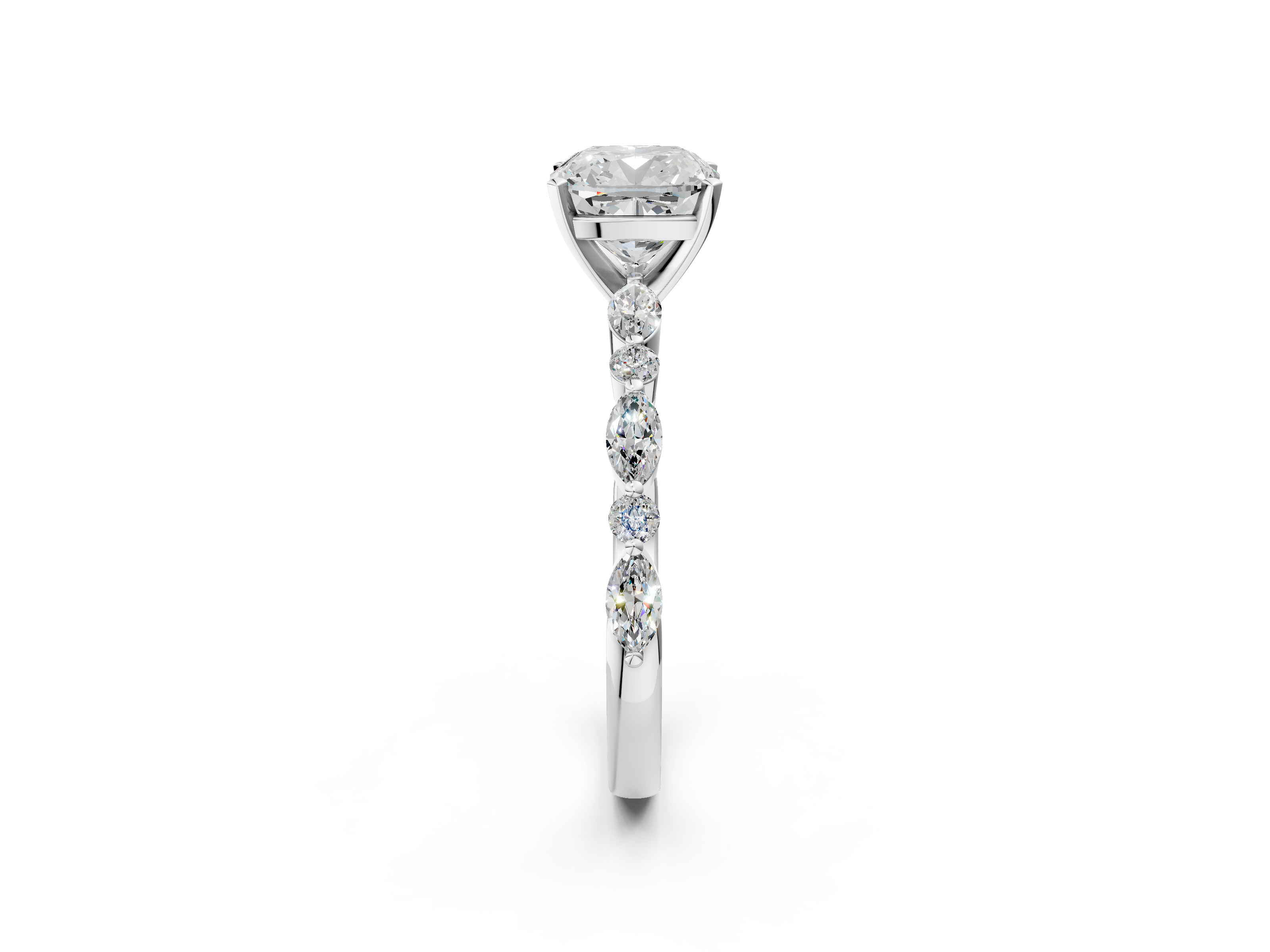 White gold Cushion Solitaire with Side Stones on a Pavé Band and Four-Prong Setting_55