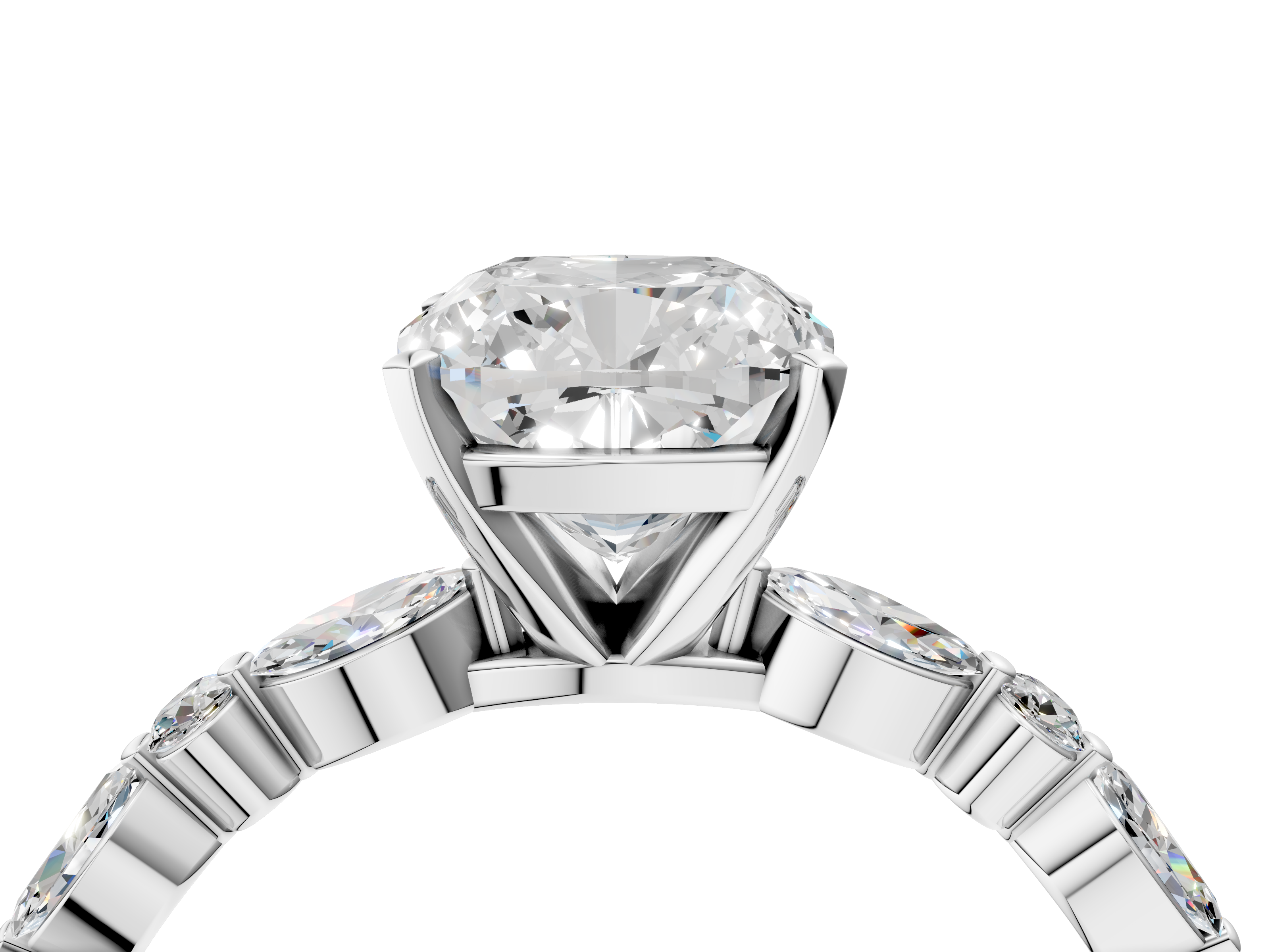 White gold Cushion Solitaire with Side Stones on a Pavé Band and Four-Prong Setting_57