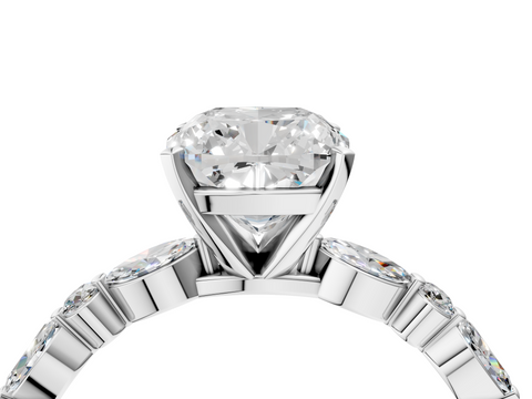 White gold Cushion Solitaire with Side Stones on a Pavé Band and Four-Prong Setting_57
