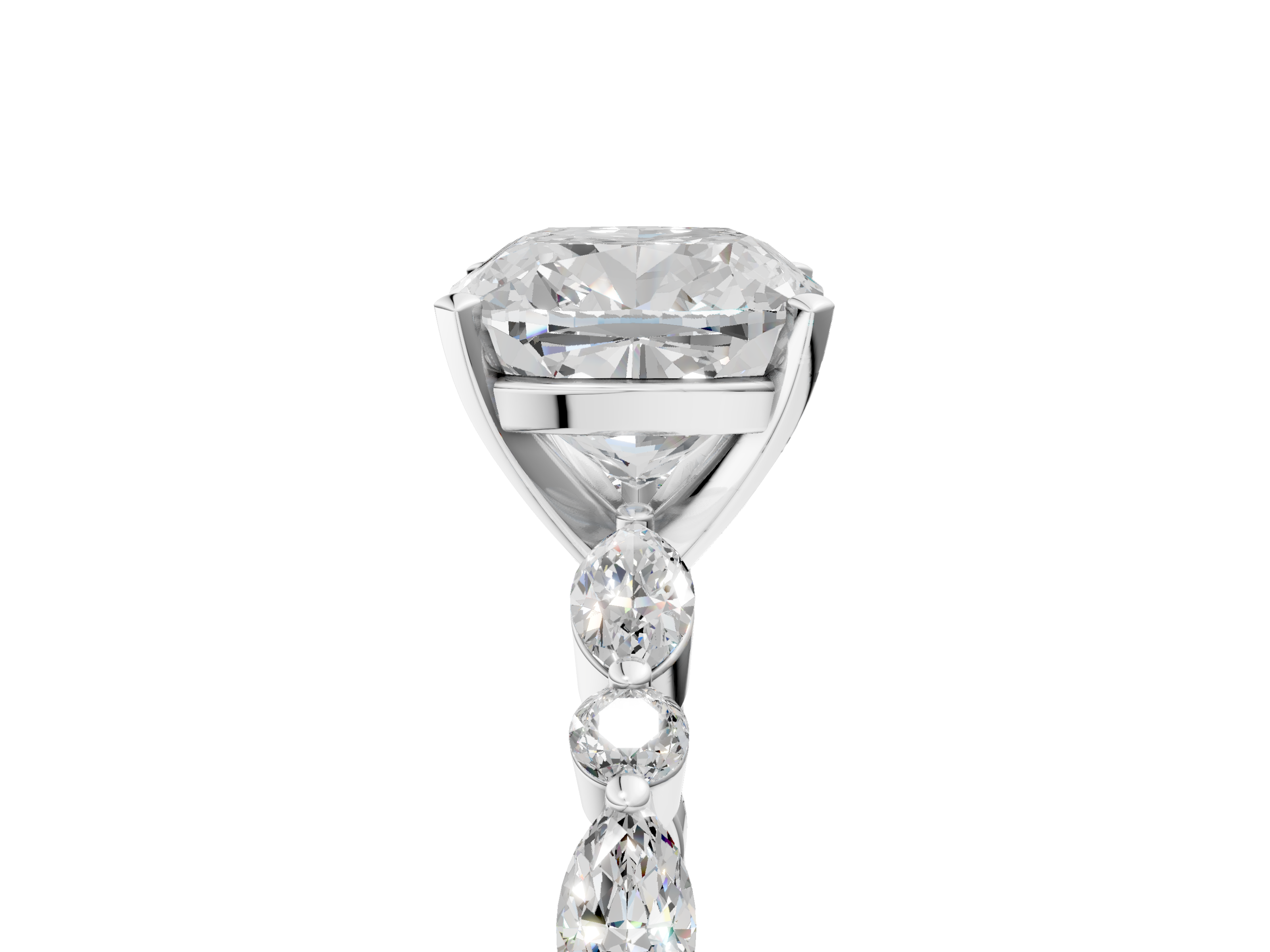 White gold Cushion Solitaire with Side Stones on a Pavé Band and Four-Prong Setting_58