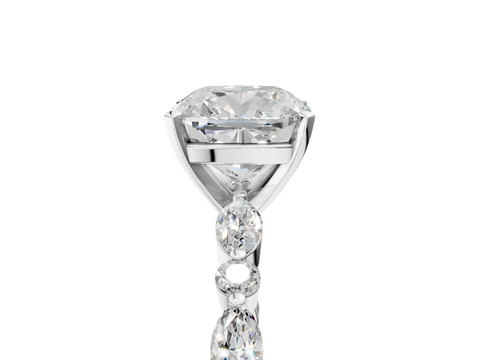 White gold Cushion Solitaire with Side Stones on a Pavé Band and Four-Prong Setting_58
